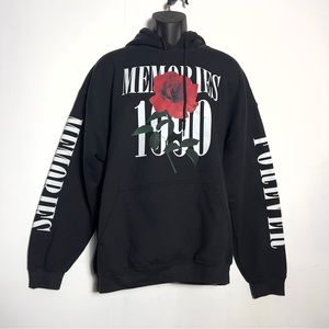 Men Fashion Fleece Hoodie Sweatshirt w/ Graphic | Rose & Memories 1990 | Blk |XL